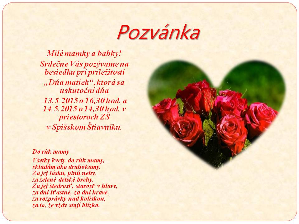 Pozvánka na Deň matiek